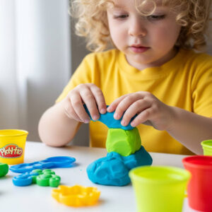 Child playing with colorful Play-Doh during therapy